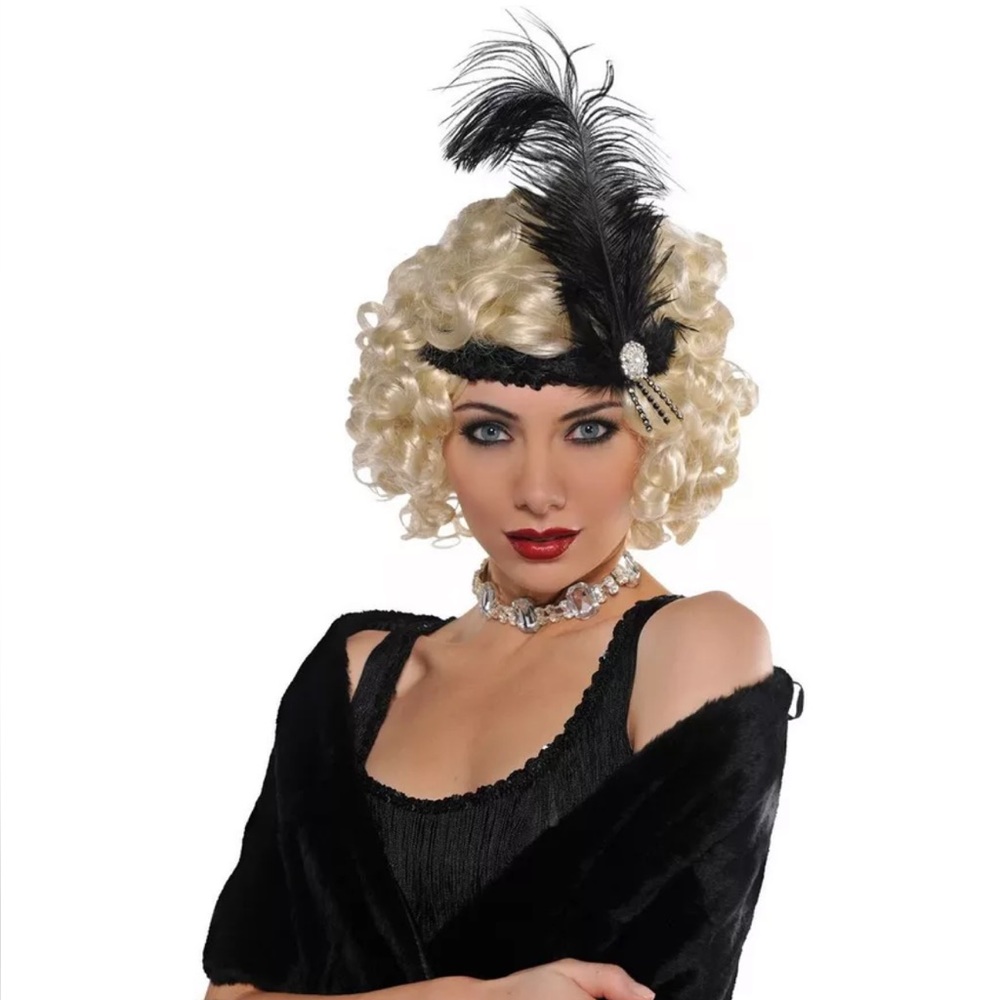 Flapper costume head band with feather and beads